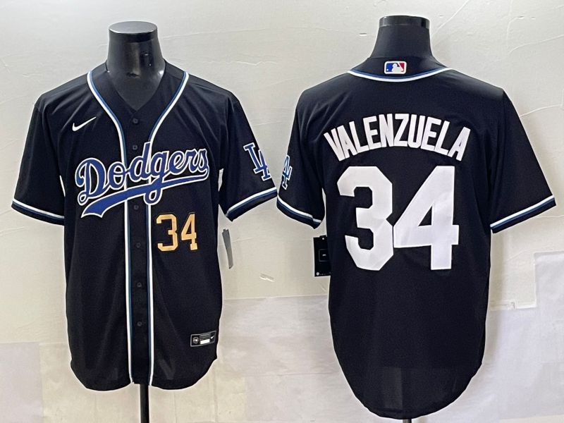 Men 2025 Los Angeles Dodgers 34 Valenzuela Black Three generations Fashion Nike MLB Jersey style 7044